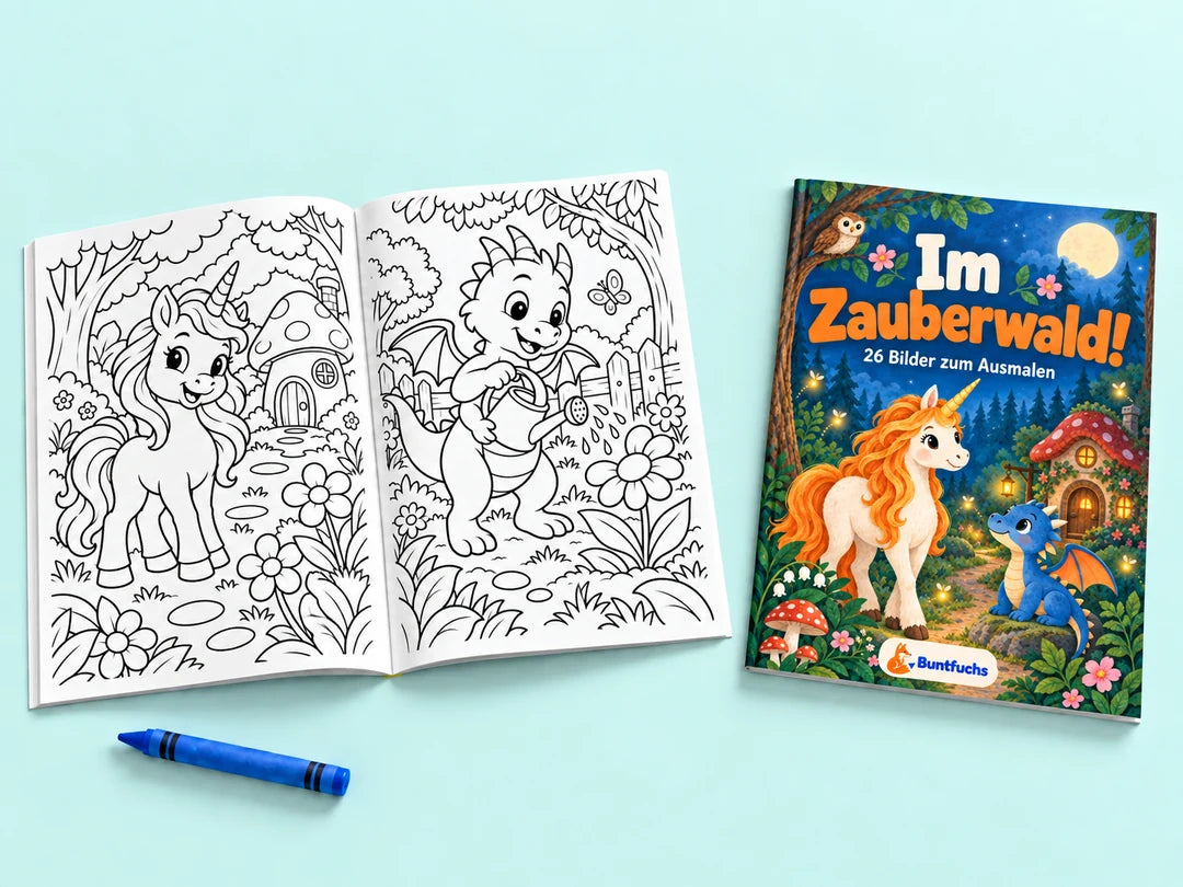 Im Zauberwald! – dünnes Ausmalheft mit passendem Umschlag und zwei ausgewählten Innenmotiven