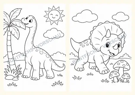 Zwei kleine Vorschauseiten aus Hallo, Dinoland! – Blau
