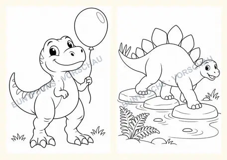Zwei kleine Vorschauseiten aus Hallo, Dinoland! – Rosa
