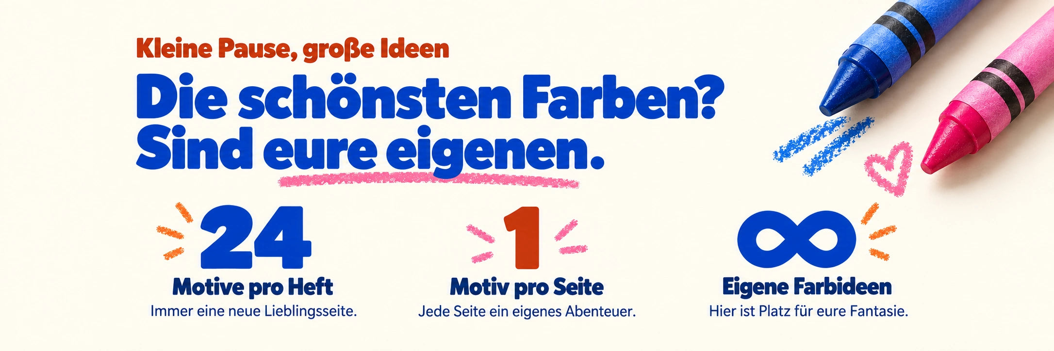24 Motive pro Buch, ein Motiv pro Seite und eigene Farbideen – die Vorteile der Buntfuchs-Bücher.